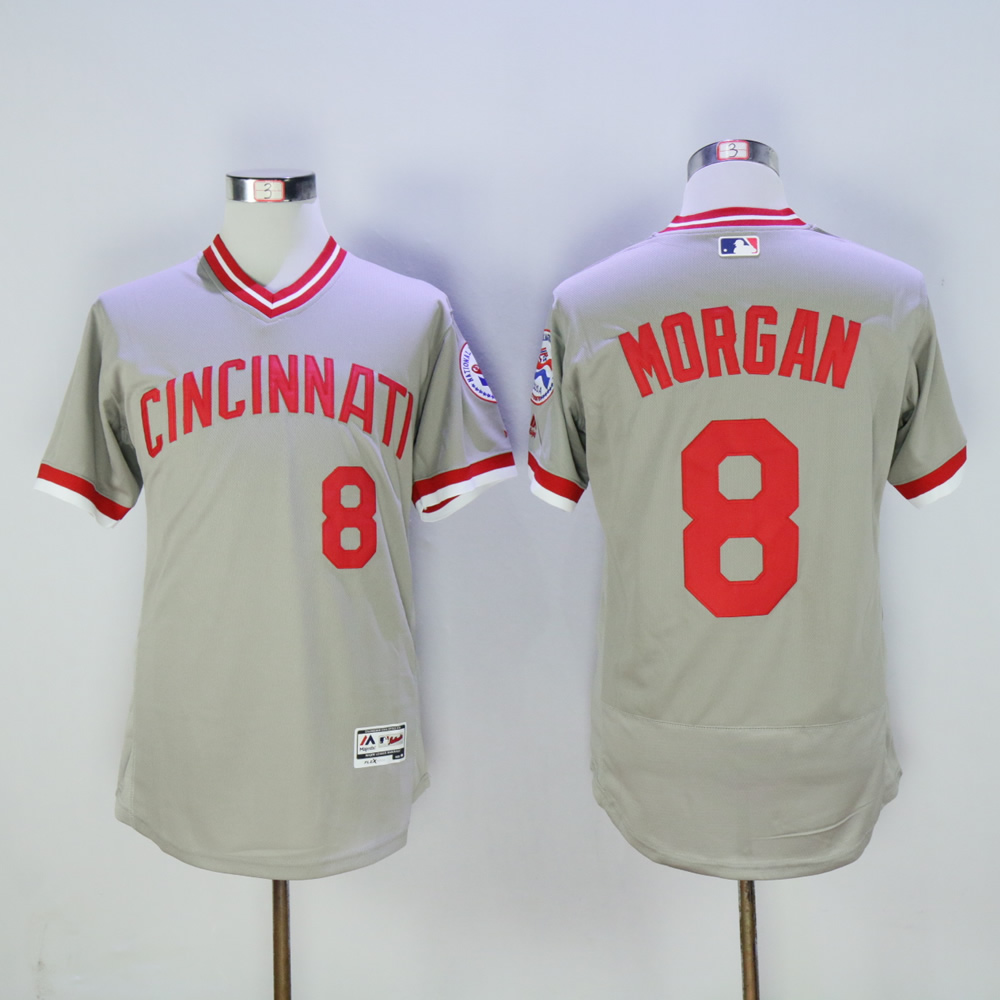Men MLB Cincinnati Reds #8 Morgan grey throwback 1976 jerseys->cincinnati reds->MLB Jersey